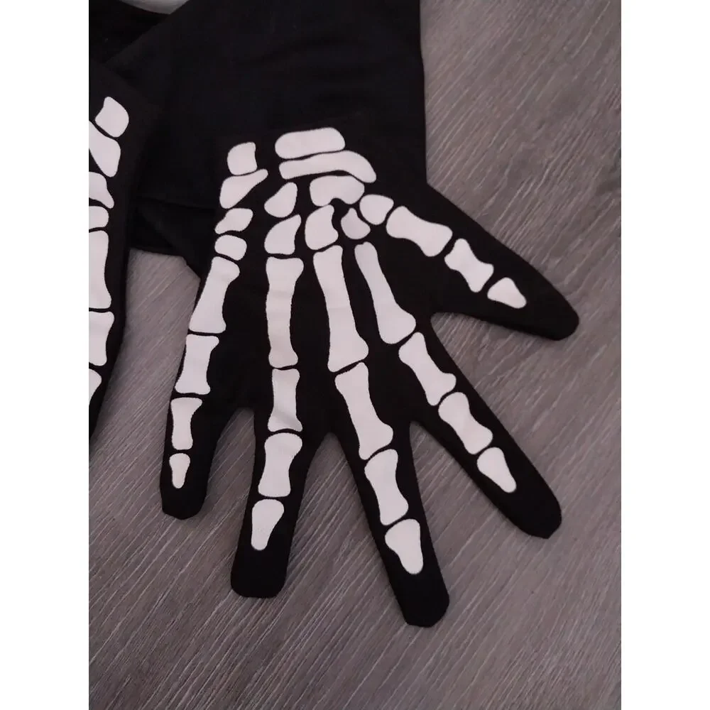 Latex Skeleton Halloween Mask with Black Hood and Skeleton Gloves Adult Costume